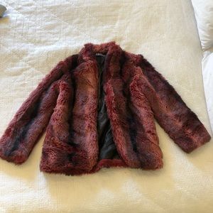 Evil Twin Maroon/Black mixed faux fur coat